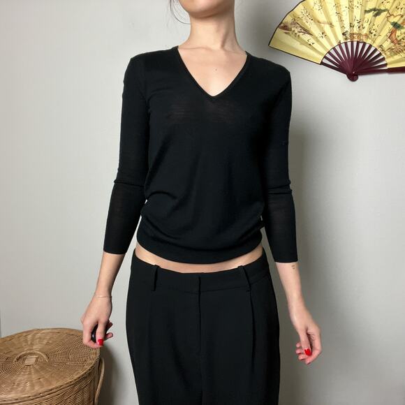 J. Crew Tops - j crew black minimalist fitted slouchy v neck delicate thin knit sweater top